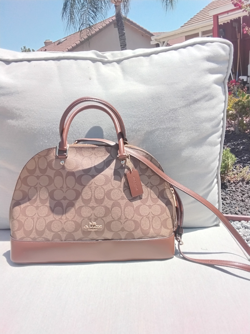 Coach Signature Dome Satchel in Beige/Tan
